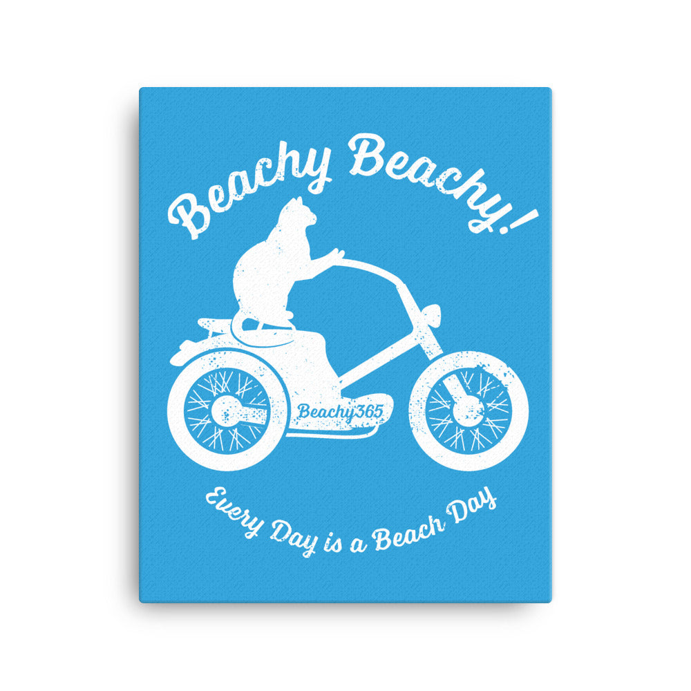 Beachy Beachy Vintage Scooter-Cat on Blue Canvas Wall Art