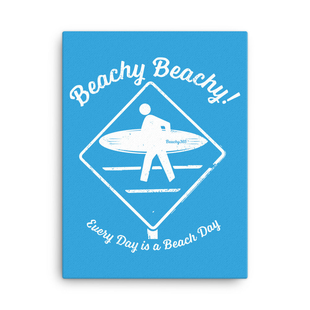 Beachy Beachy Vintage Surfer Crossing on Blue Canvas Wall Art