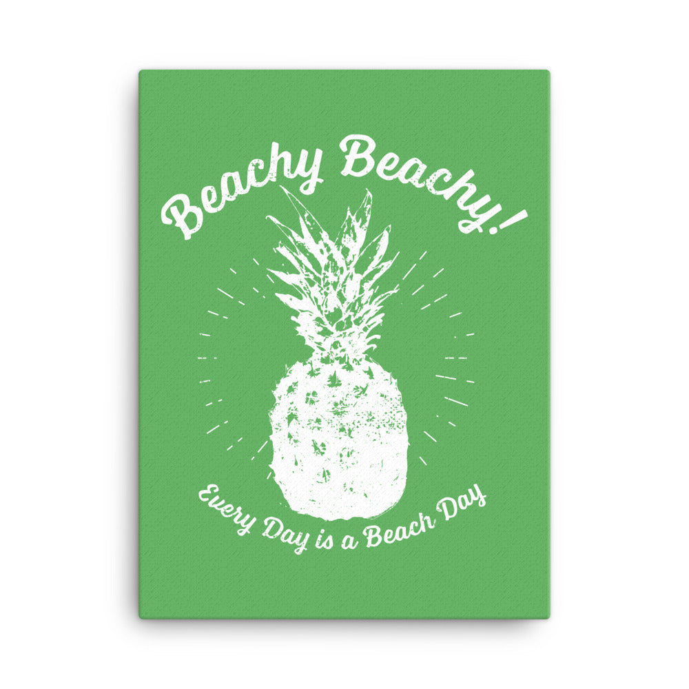 Beachy Beachy Vintage Pineapple on Green Canvas Wall Art