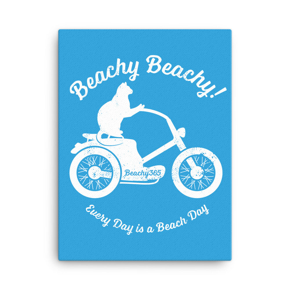 Beachy Beachy Vintage Scooter-Cat on Blue Canvas Wall Art