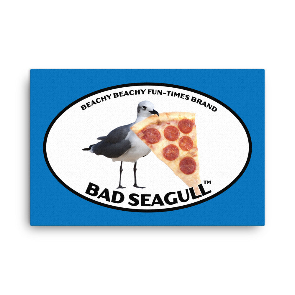 Bad Seagull with Pizza Canvas Wall Art