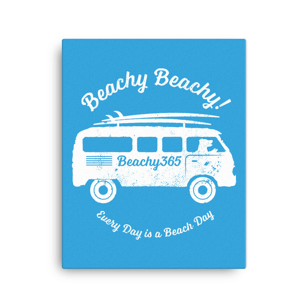 Beachy Beachy Vintage Surfbus Dog on Blue Canvas Wall Art
