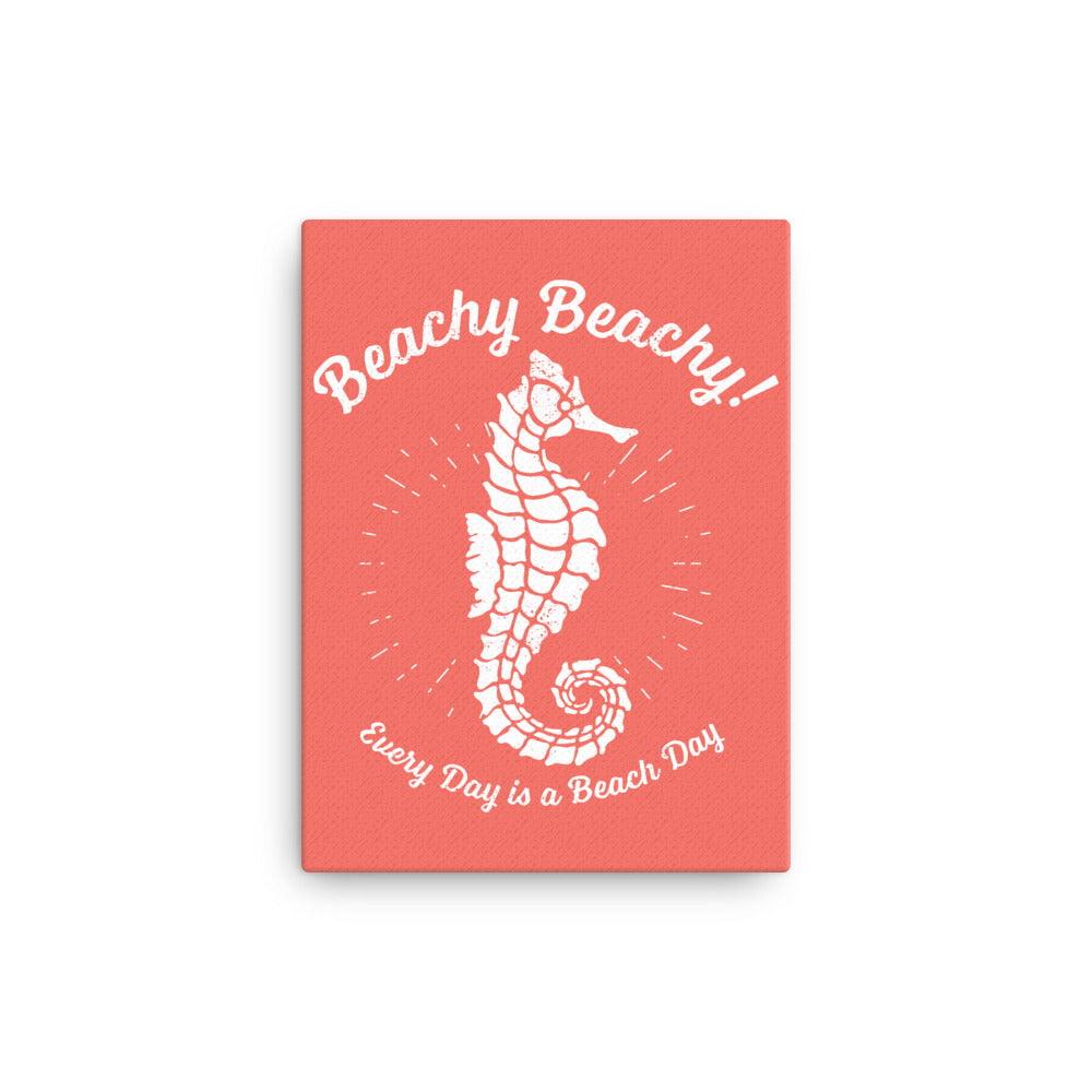 Beachy Beachy Vintage Seahorse on Coral Canvas Wall Art