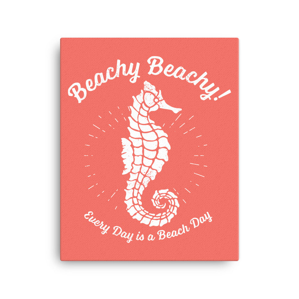 Beachy Beachy Vintage Seahorse on Coral Canvas Wall Art