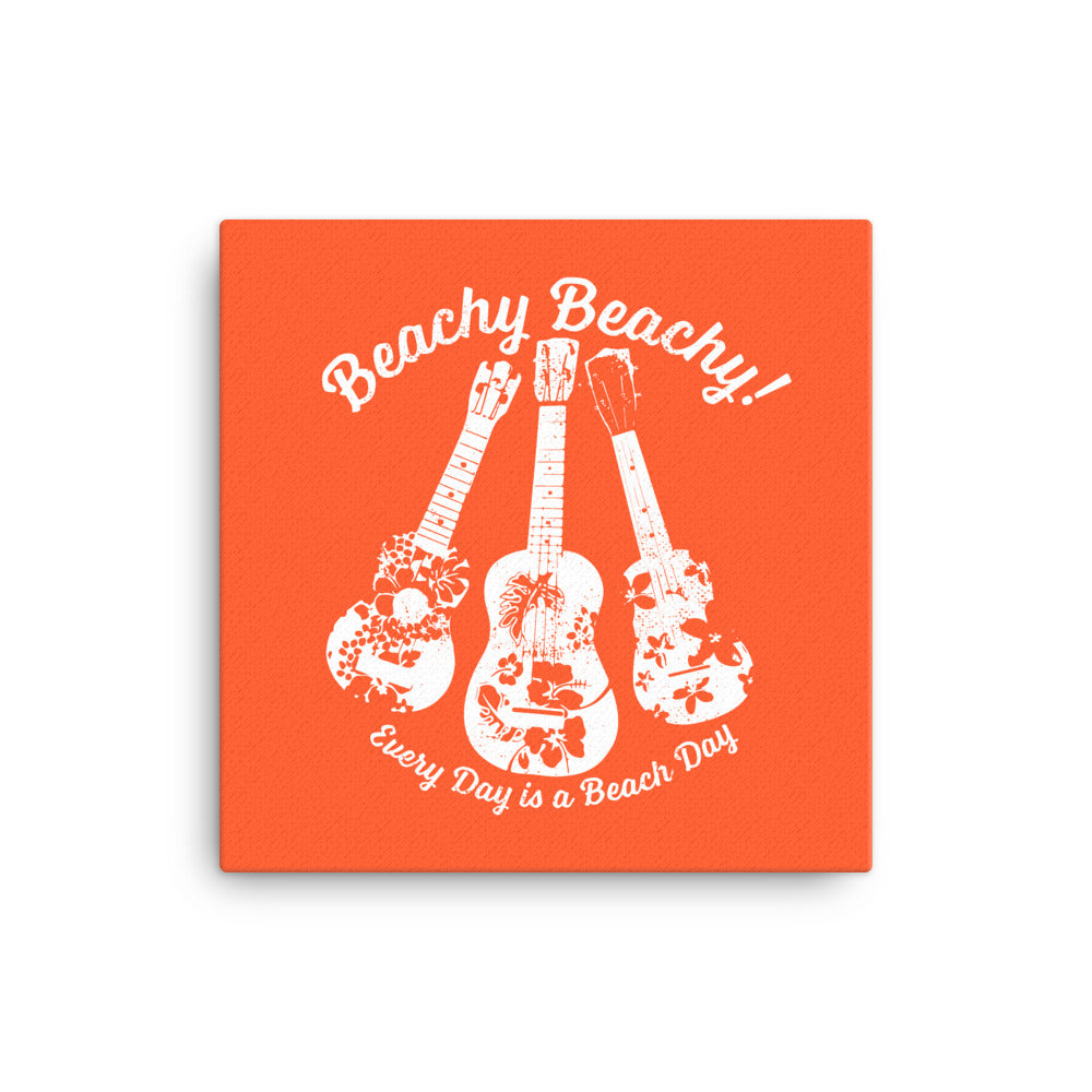 Beachy Beachy Vintage Ukuleles on Orange Canvas Wall Art