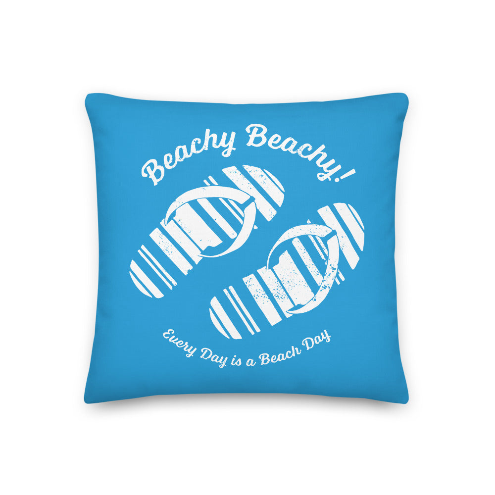 Beachy Beachy Vintage Flip Flops on Blue Pillow - 2-Sided Print