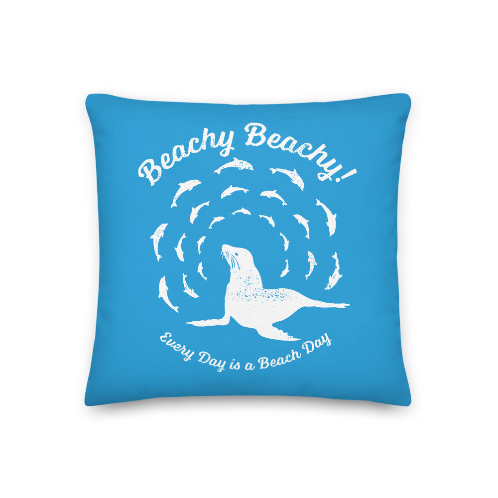 Beachy Beachy Vintage Seal and Dolphins on Blue Pillow - 2-Sided Print