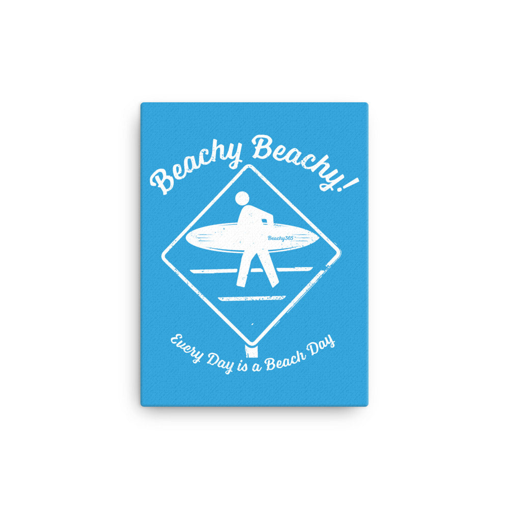 Beachy Beachy Vintage Surfer Crossing on Blue Canvas Wall Art