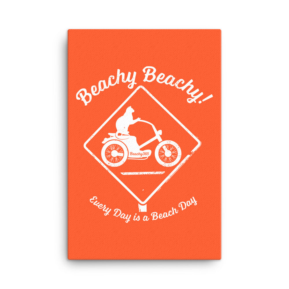Beachy Beachy Vintage Scooter-Cat Crossing on Orange Canvas Wall Art