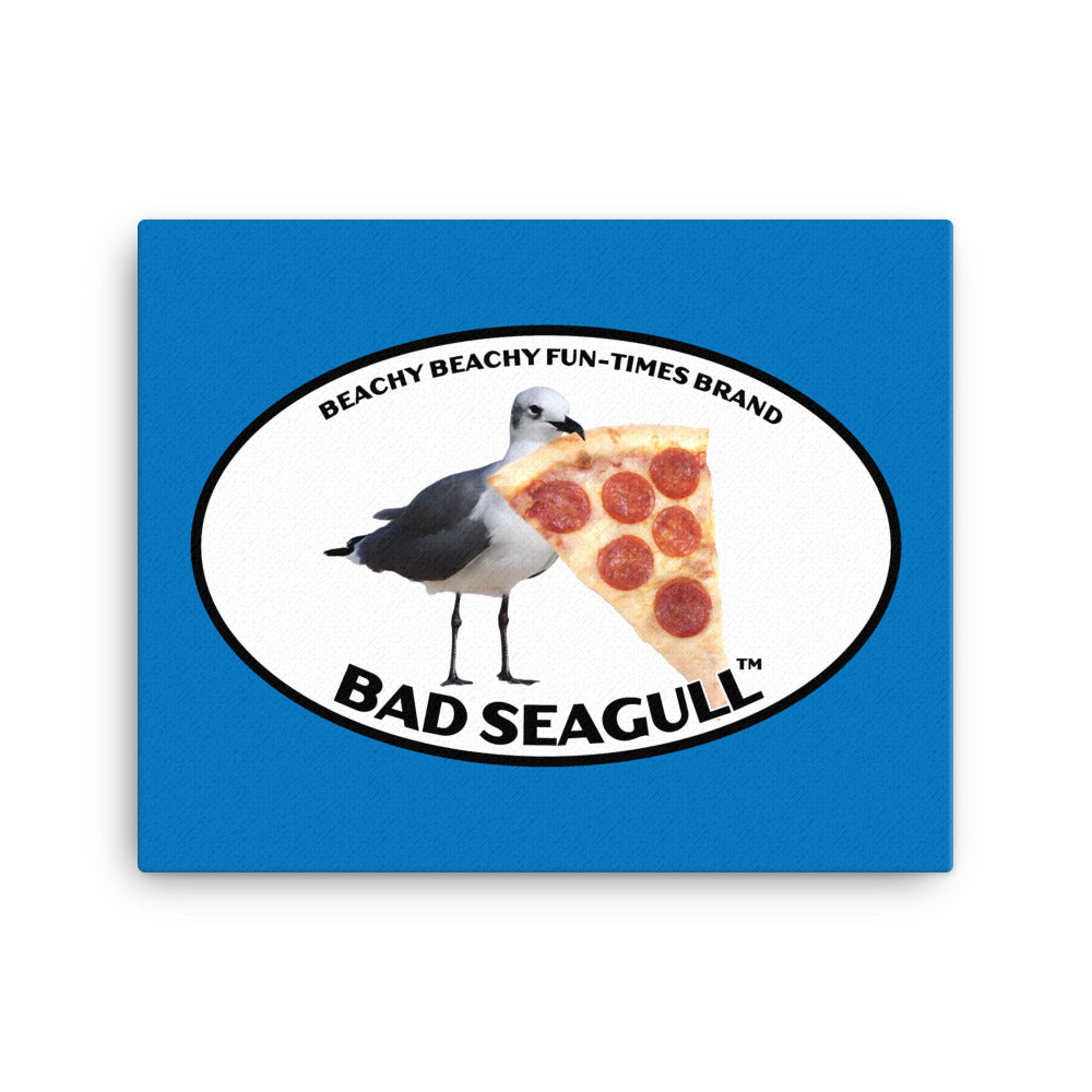 Bad Seagull with Pizza Canvas Wall Art