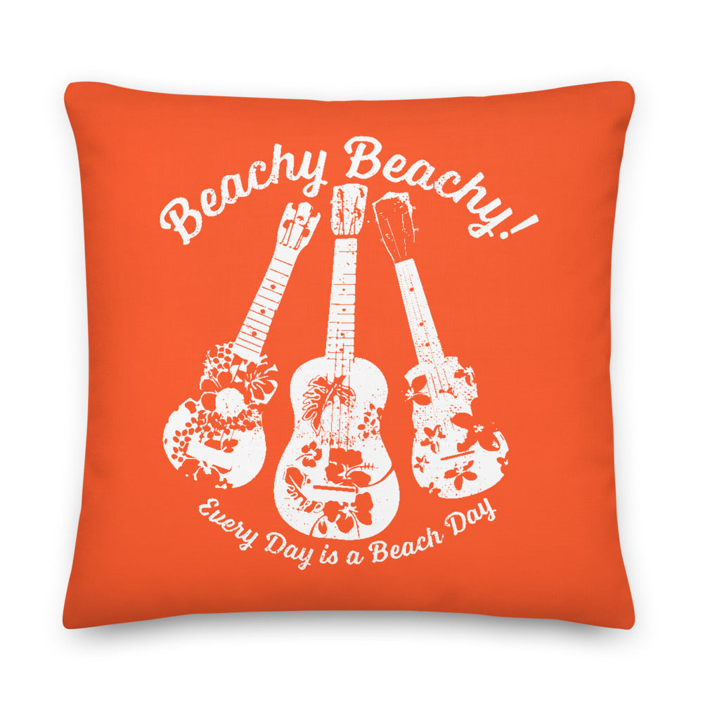 Beachy Beachy Vintage Ukuleles on Orange Pillow - 2-Sided Print