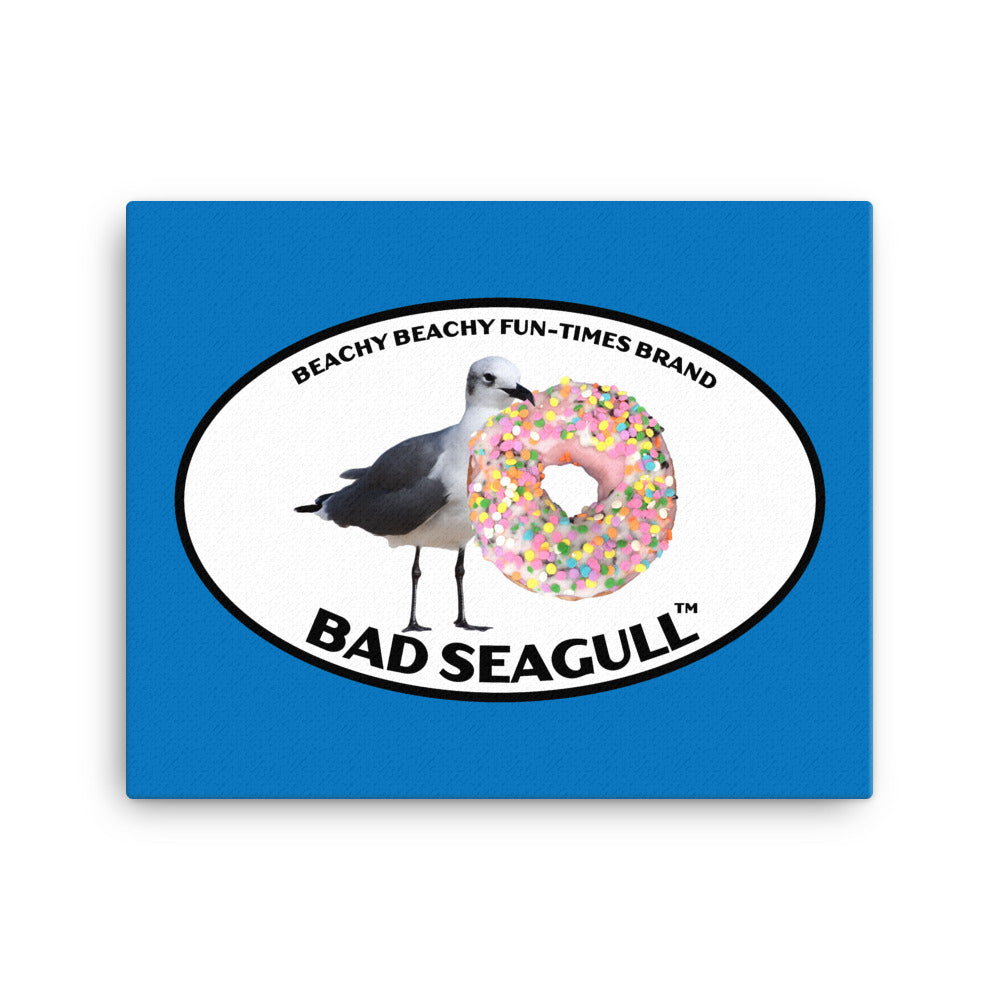 Bad Seagull with Doughnut Canvas Wall Art