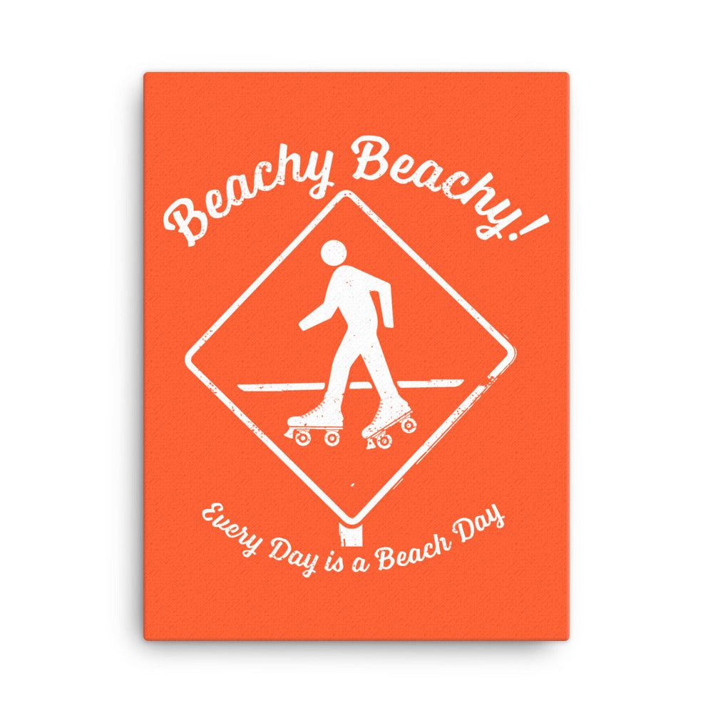 Beachy Beachy Vintage Rollerskater Crossing on Orange Canvas Wall Art