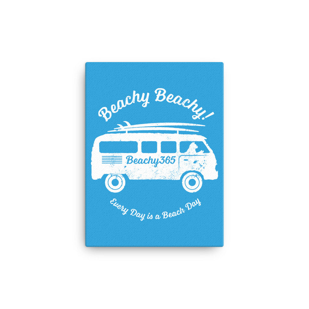 Beachy Beachy Vintage Surfbus Cat on Blue Canvas Wall Art