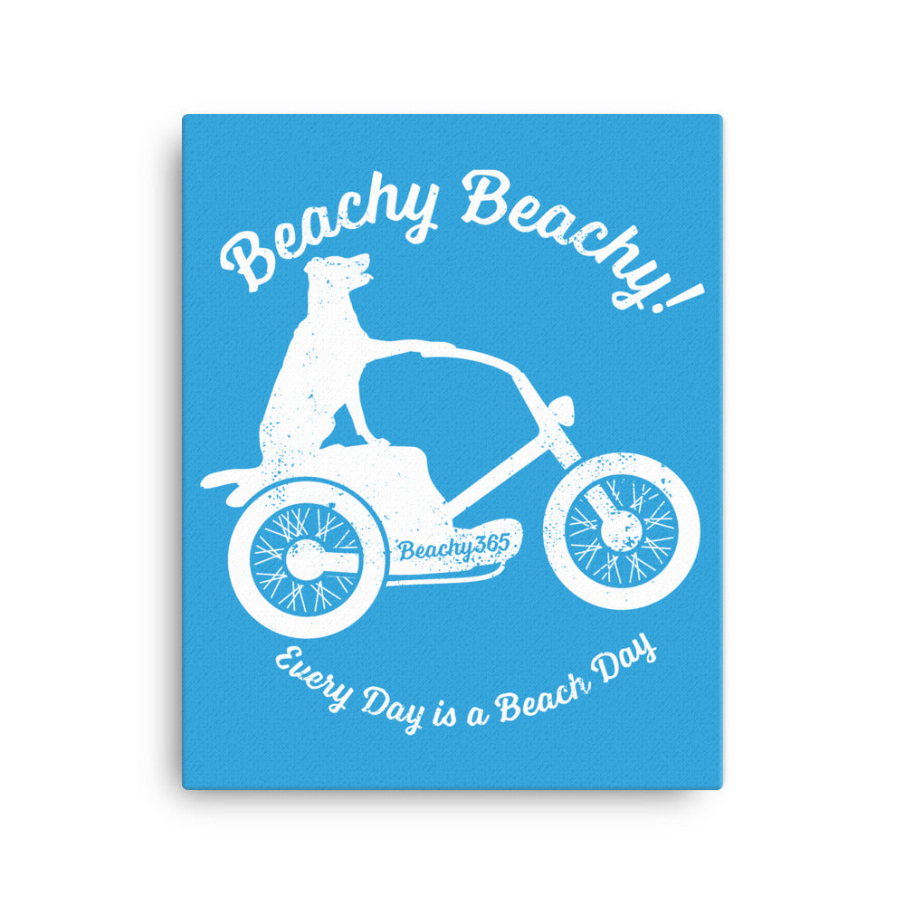 Beachy Beachy Vintage Scooter-Dog on Blue Canvas Wall Art