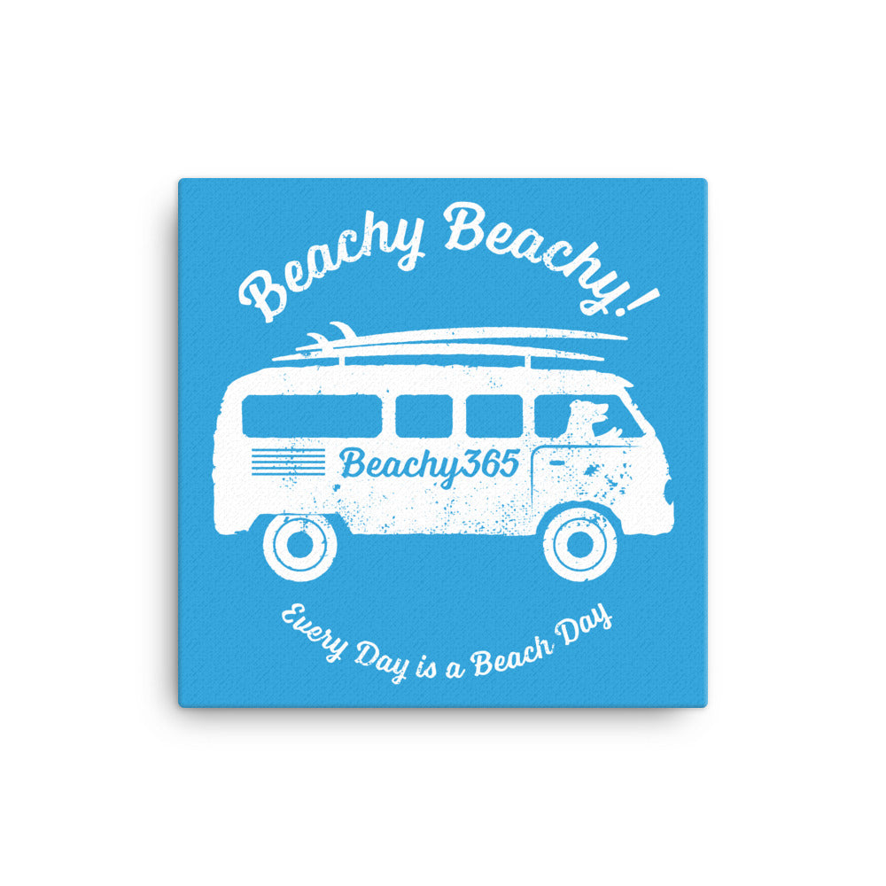 Beachy Beachy Vintage Surfbus Dog on Blue Canvas Wall Art