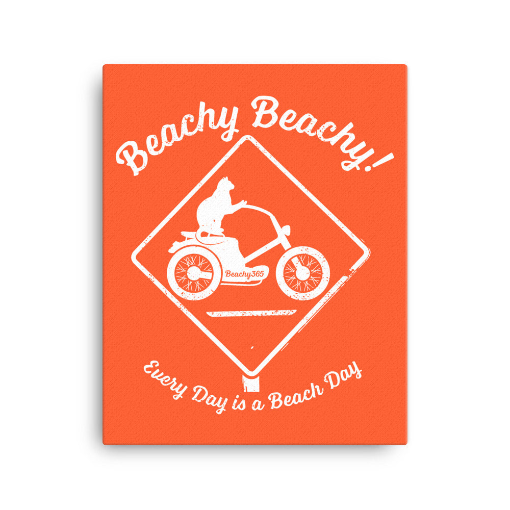 Beachy Beachy Vintage Scooter-Cat Crossing on Orange Canvas Wall Art