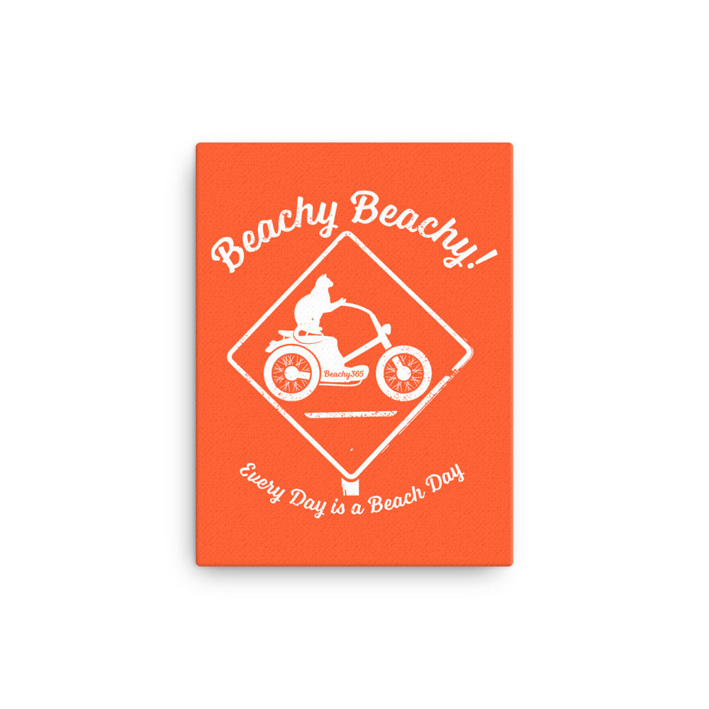 Beachy Beachy Vintage Scooter-Cat Crossing on Orange Canvas Wall Art