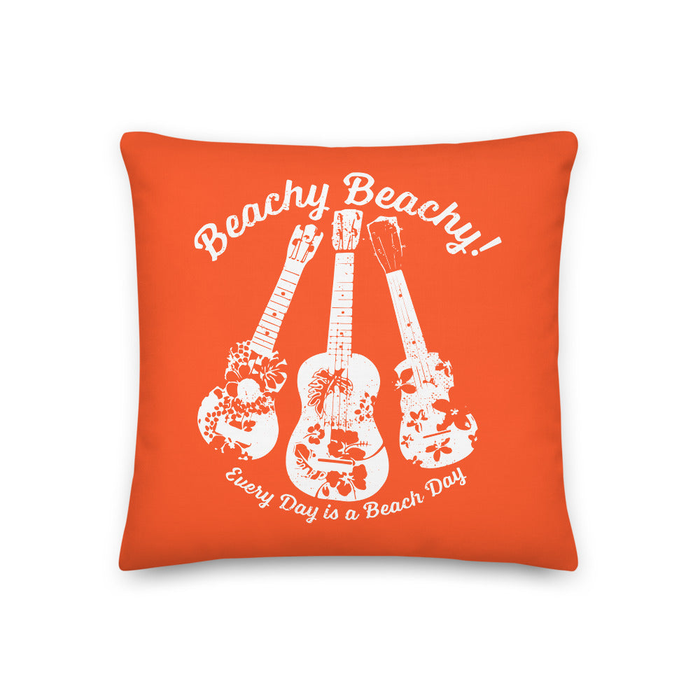 Beachy Beachy Vintage Ukuleles on Orange Pillow - 2-Sided Print