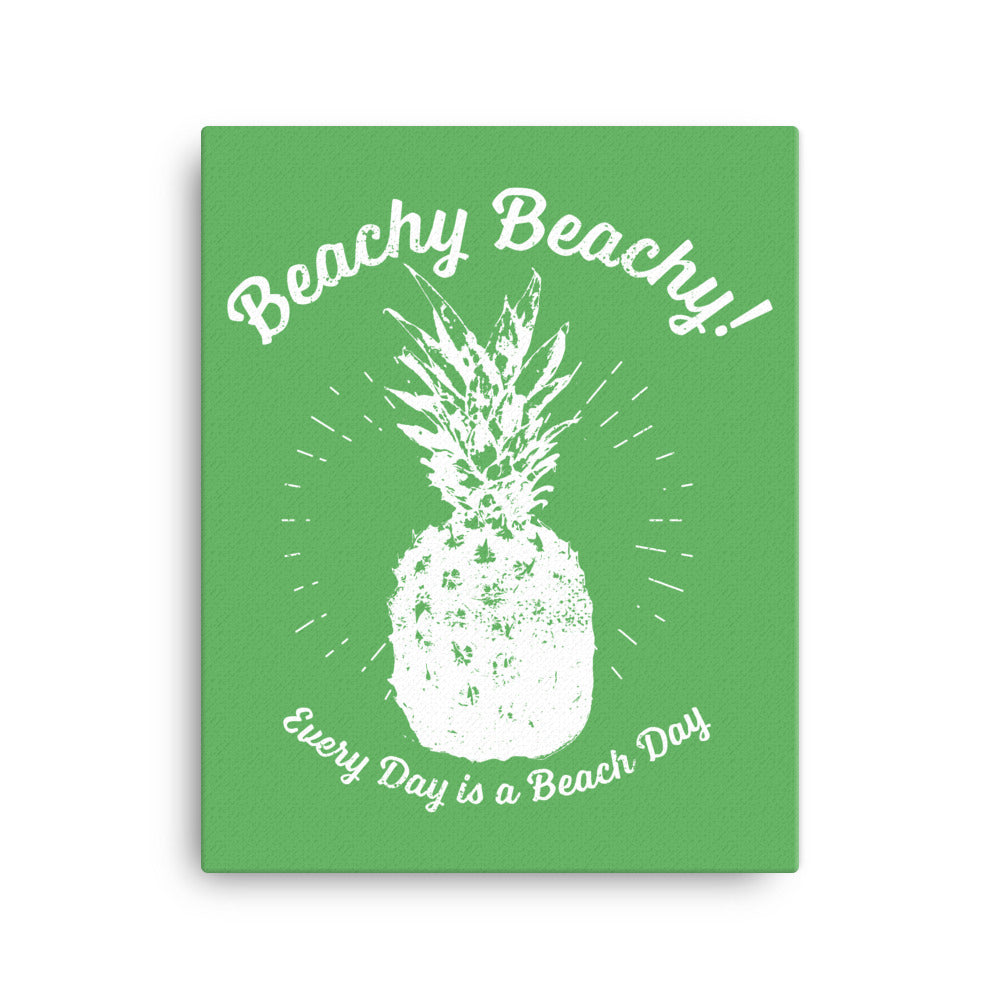 Beachy Beachy Vintage Pineapple on Green Canvas Wall Art