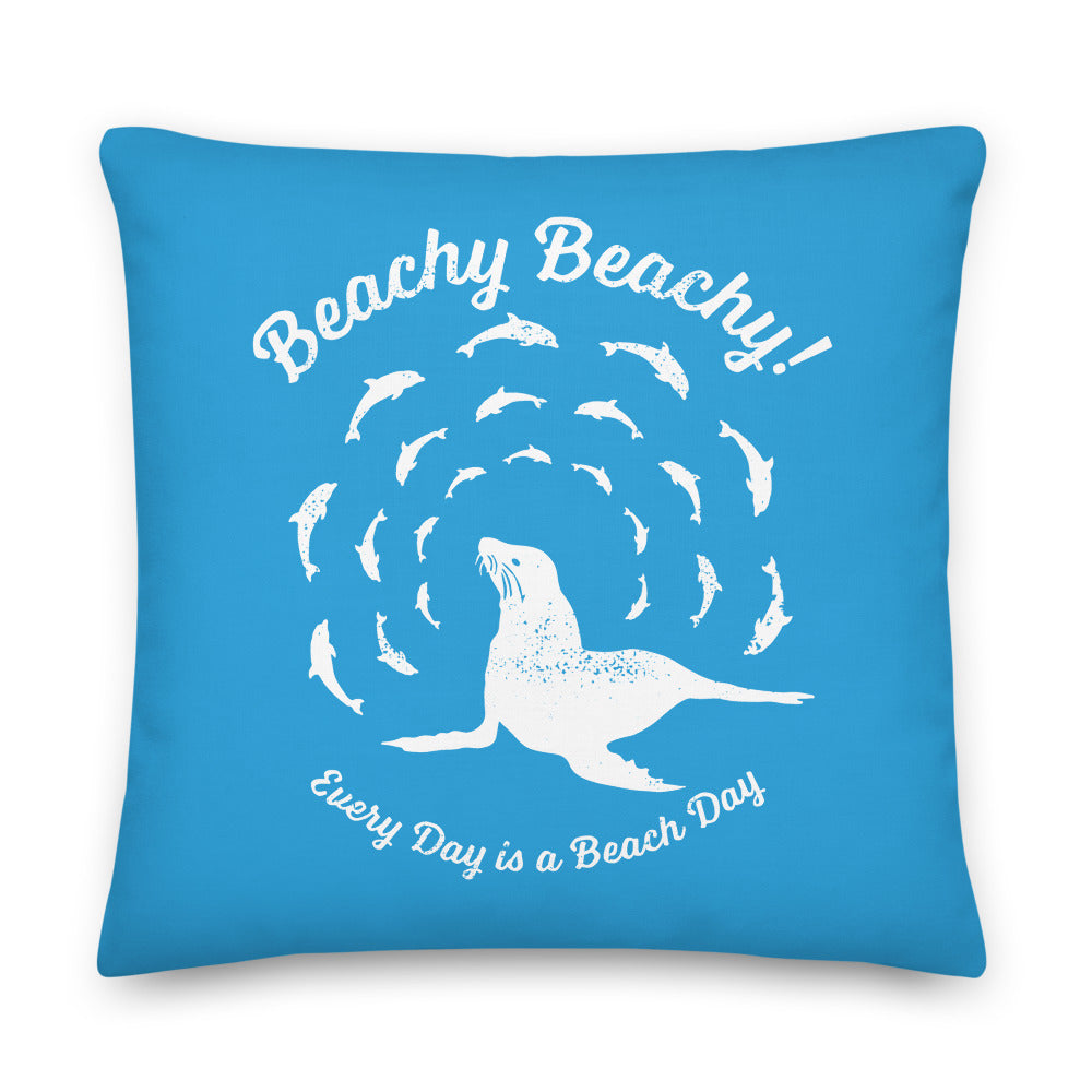 Beachy Beachy Vintage Seal and Dolphins on Blue Pillow - 2-Sided Print
