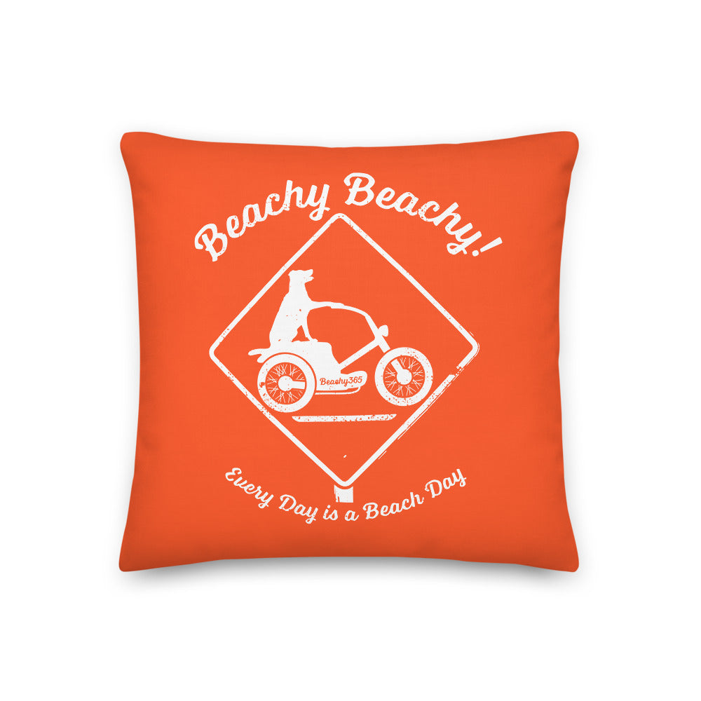 Beachy Beachy Vintage Scooter-Dog Crossing on Orange Pillow - 2-Sided Print