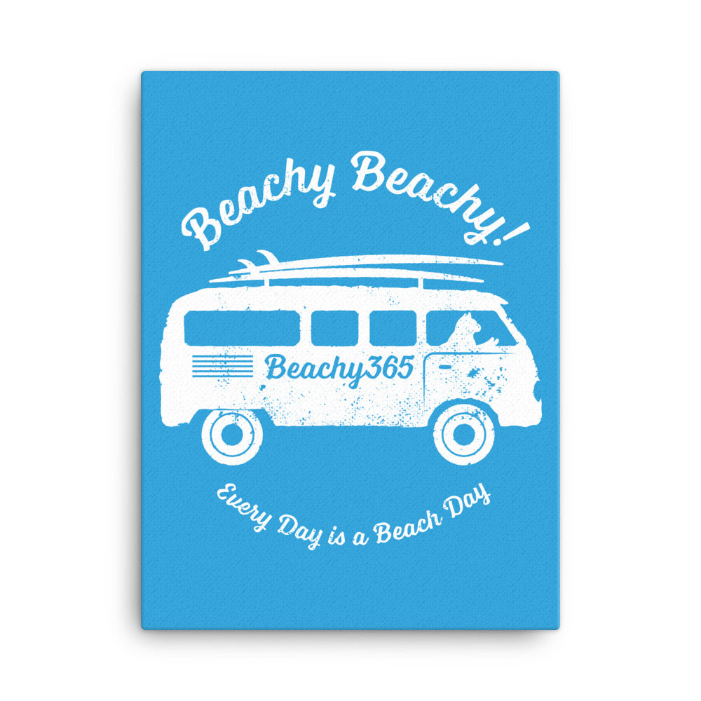Beachy Beachy Vintage Surfbus Cat on Blue Canvas Wall Art