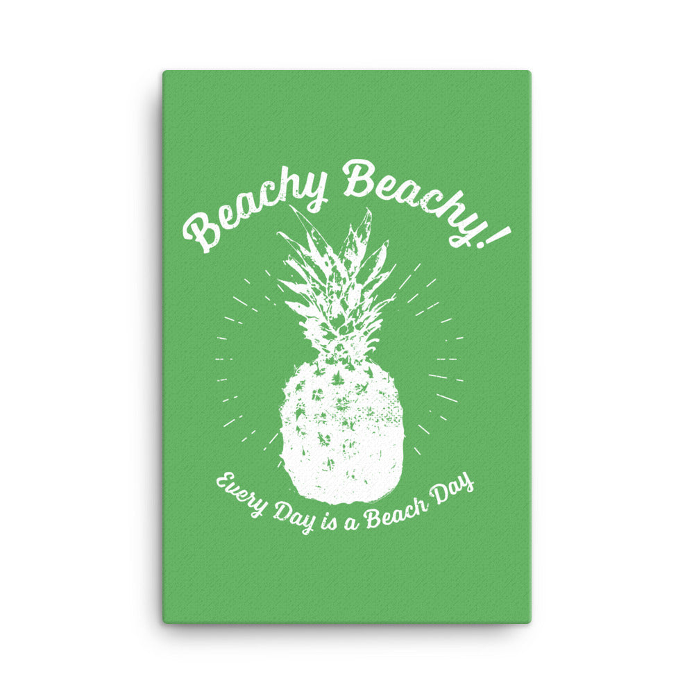 Beachy Beachy Vintage Pineapple on Green Canvas Wall Art