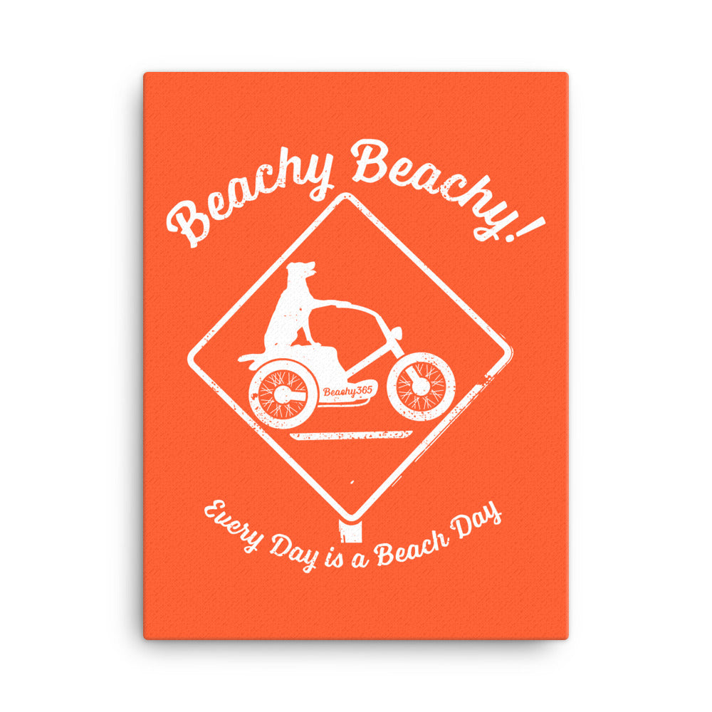 Beachy Beachy Vintage Scooter-Dog Crossing on Orange Canvas Wall Art