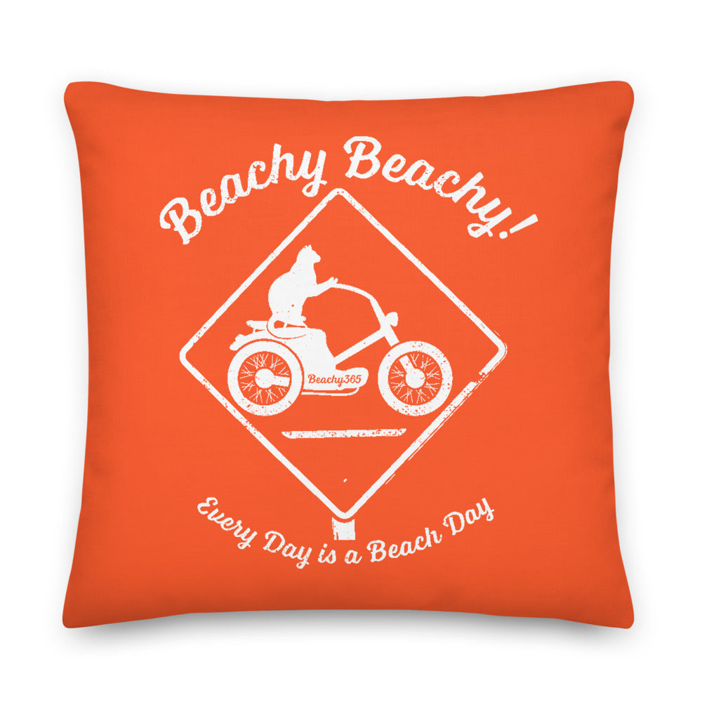 Beachy Beachy Vintage Scooter-Cat Crossing on Orange Pillow - 2-Sided Print