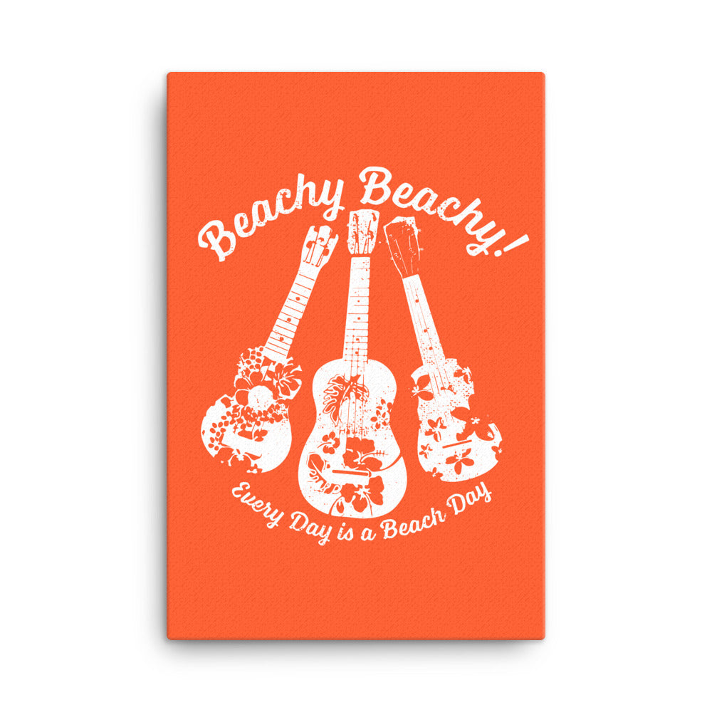 Beachy Beachy Vintage Ukuleles on Orange Canvas Wall Art