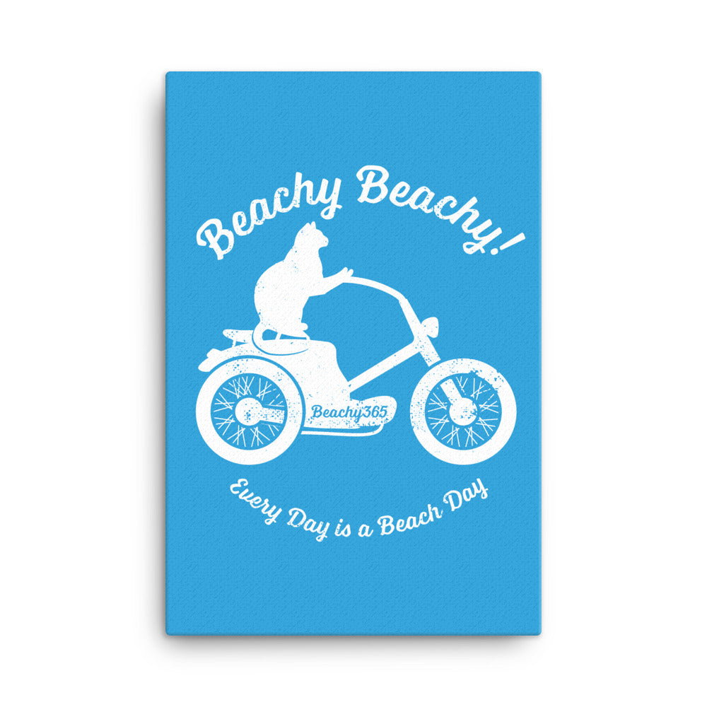 Beachy Beachy Vintage Scooter-Cat on Blue Canvas Wall Art