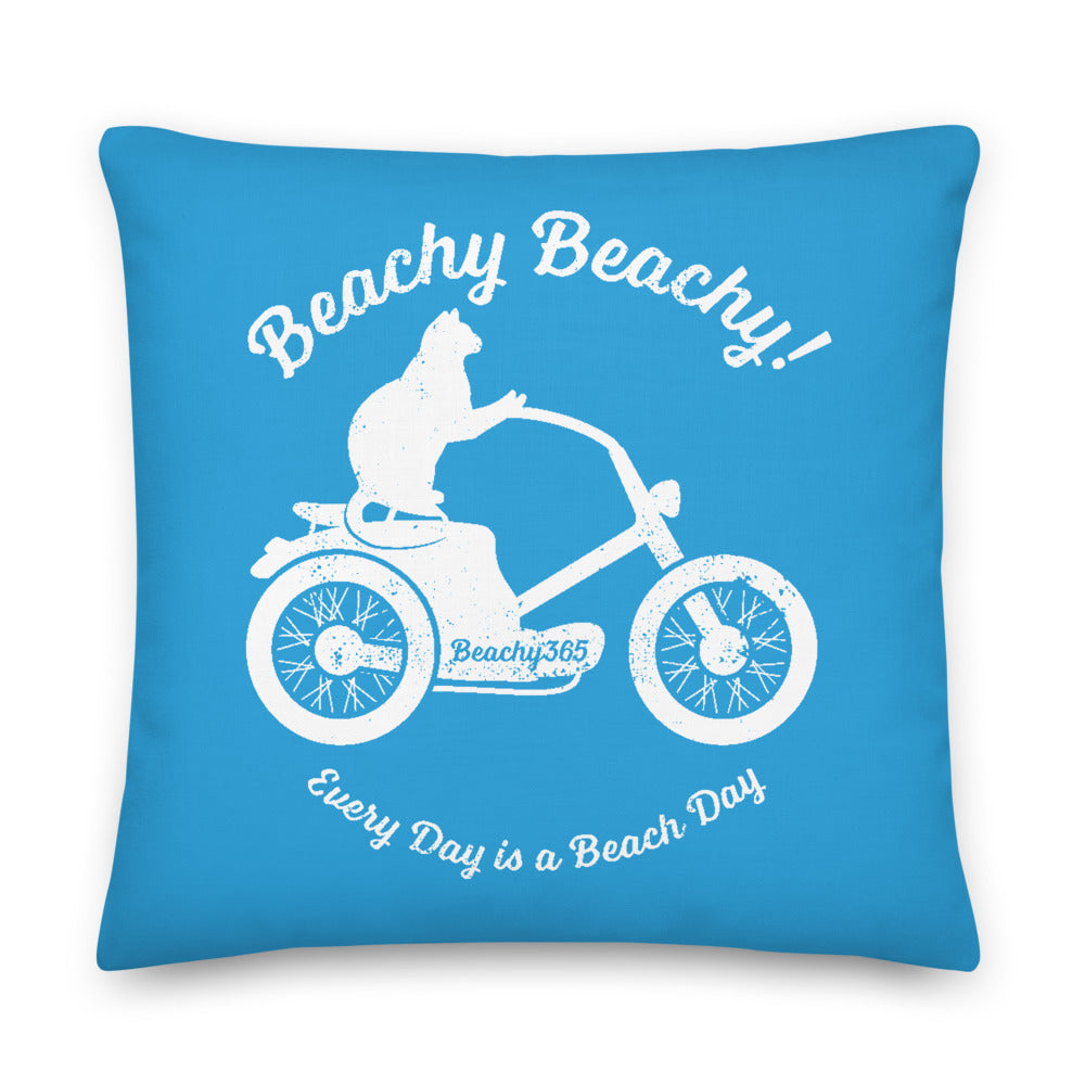 Beachy Beachy Vintage Scooter-Cat on Blue Pillow - 2-Sided Print