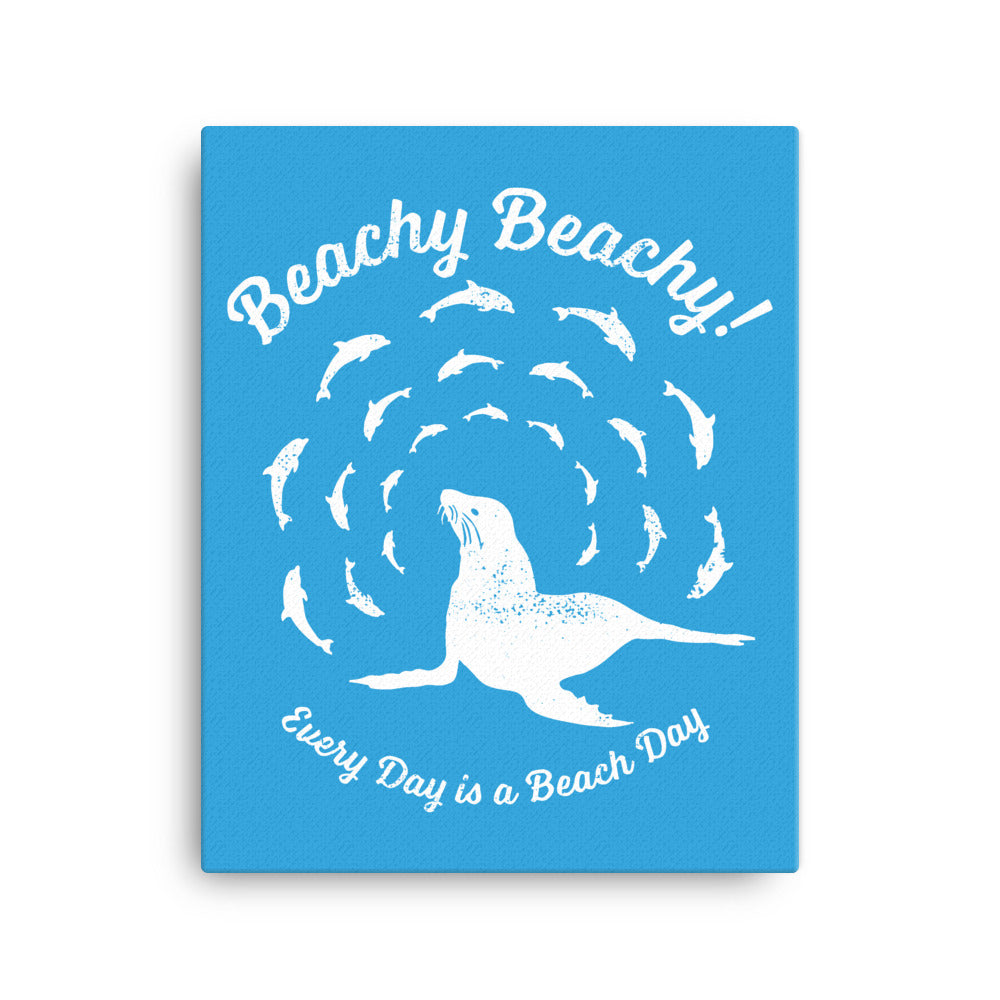 Beachy Beachy Vintage Seal and Dolphins on Blue Canvas Wall Art