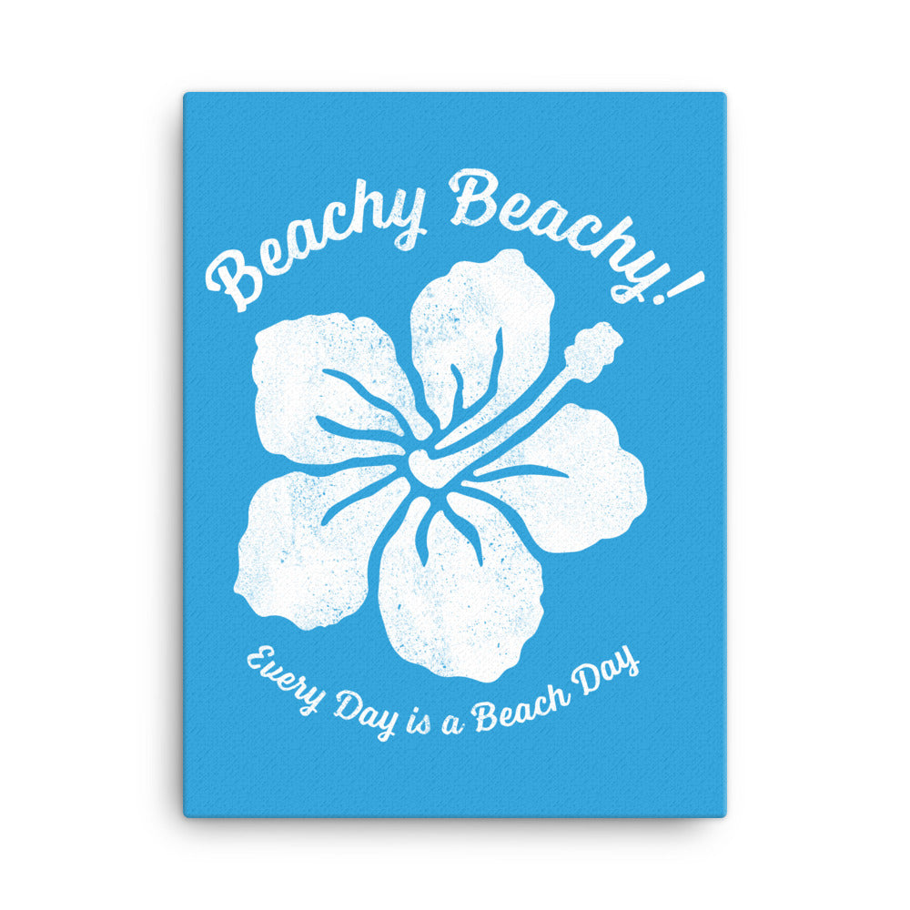 Beachy Beachy Vintage Tropical Flower on Blue Canvas Wall Art