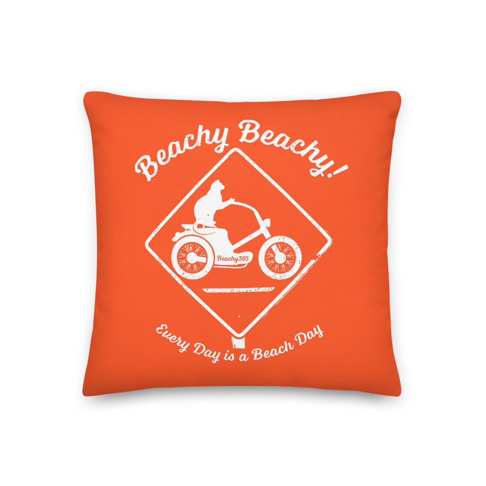 Beachy Beachy Vintage Scooter-Cat Crossing on Orange Pillow - 2-Sided Print