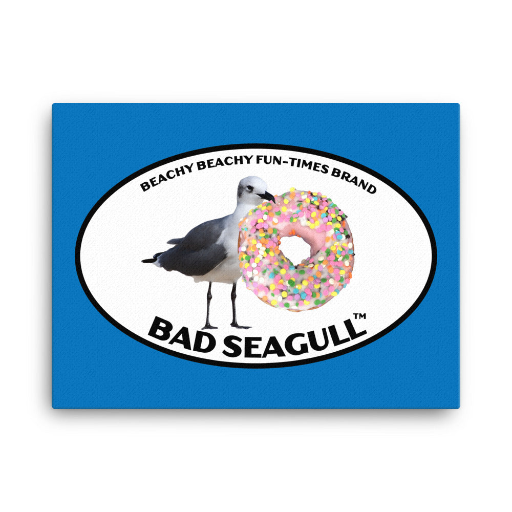 Bad Seagull with Doughnut Canvas Wall Art
