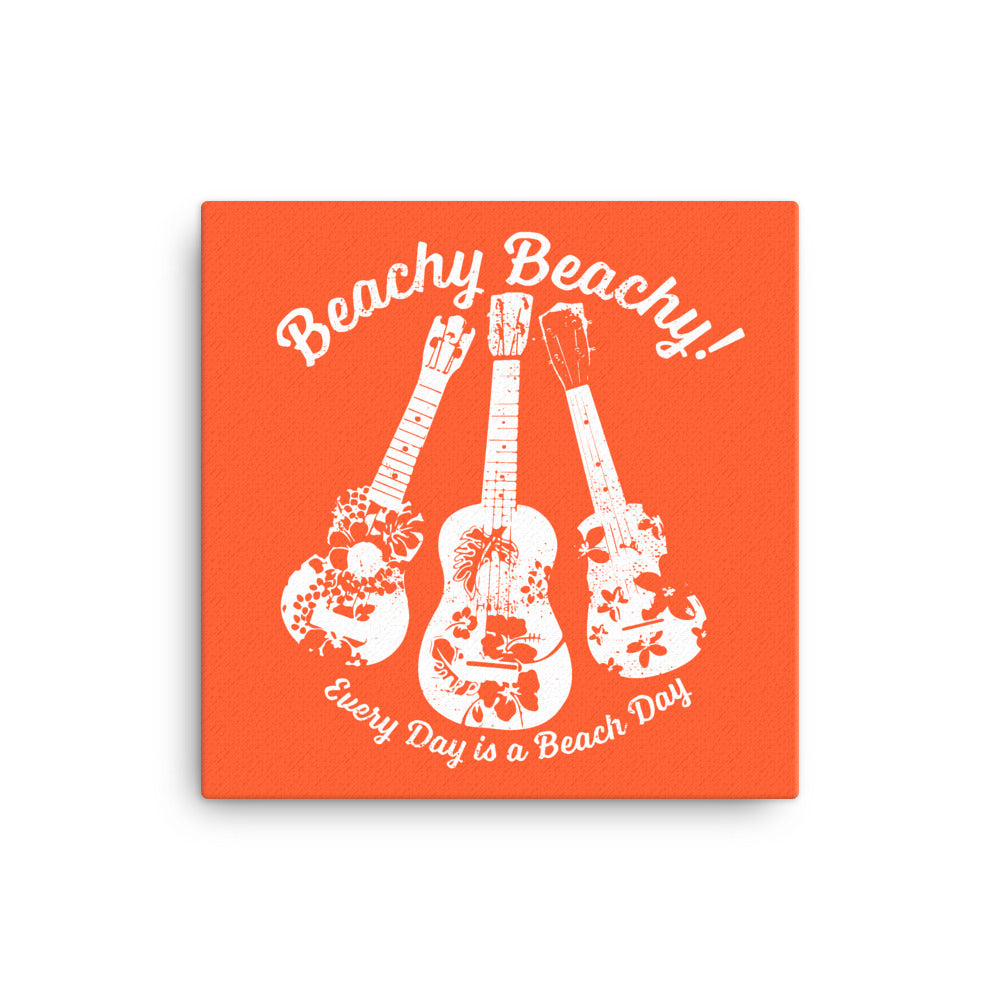 Beachy Beachy Vintage Ukuleles on Orange Canvas Wall Art