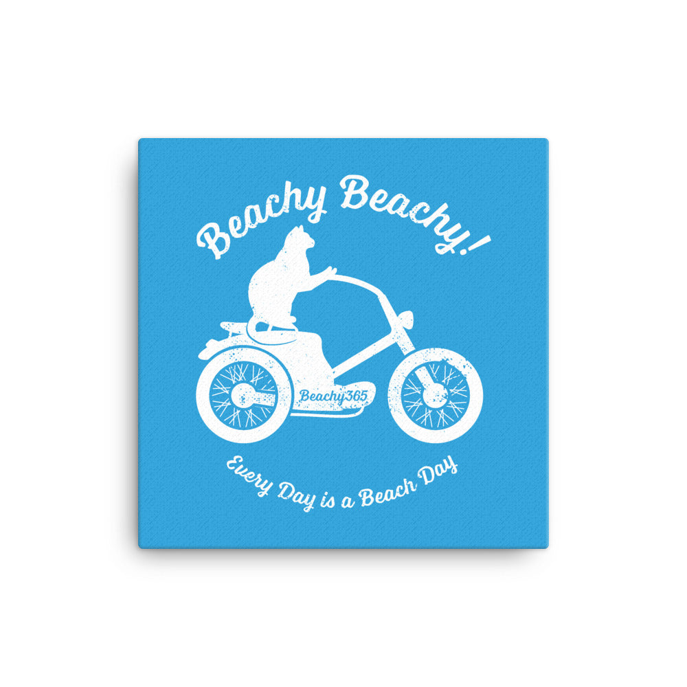 Beachy Beachy Vintage Scooter-Cat on Blue Canvas Wall Art