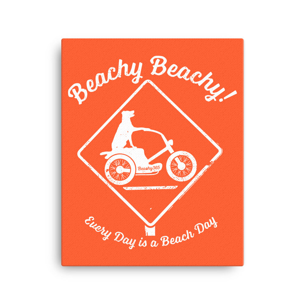Beachy Beachy Vintage Scooter-Dog Crossing on Orange Canvas Wall Art