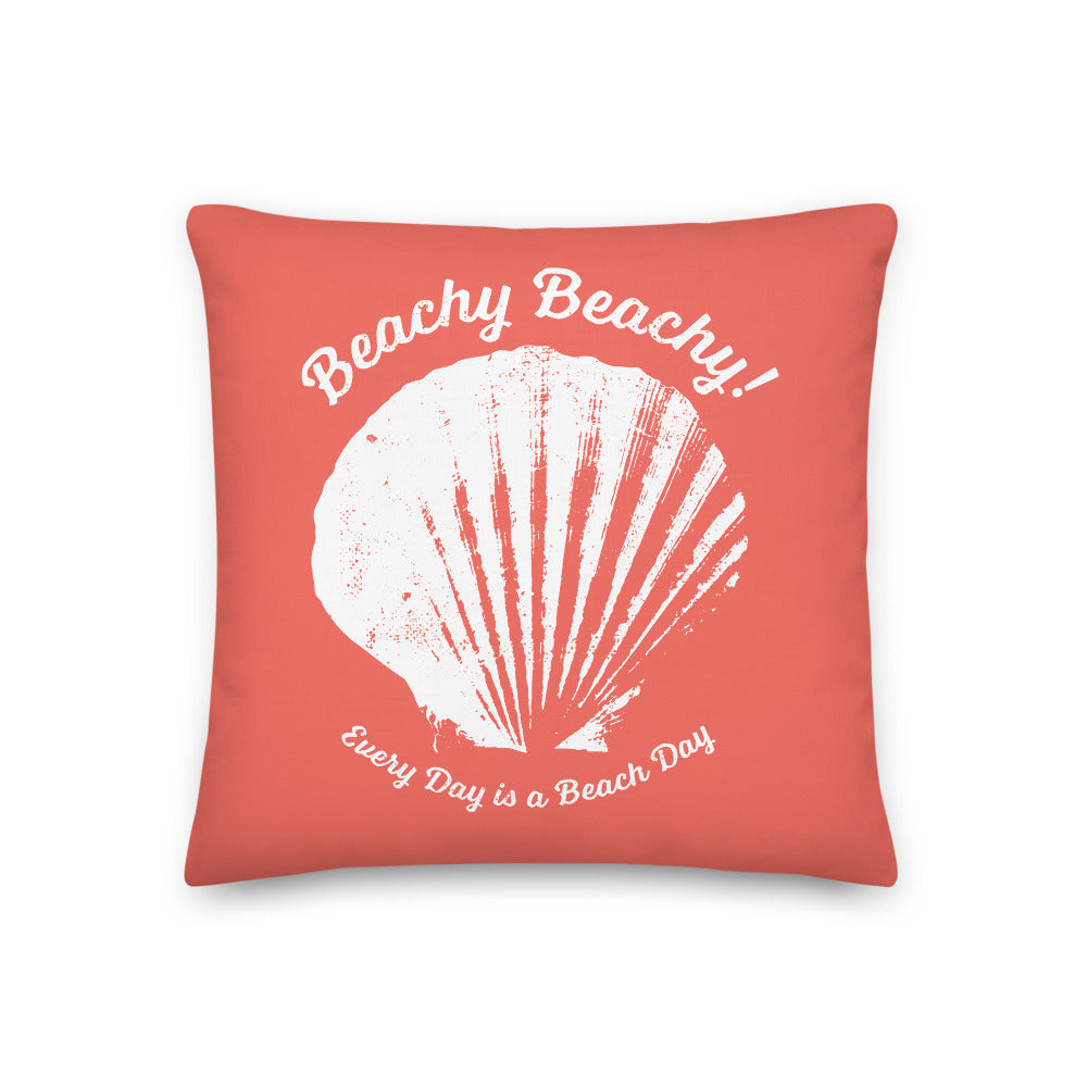 Beachy Beachy Vintage Scallop Shell on Coral Pillow - 2-Sided Print