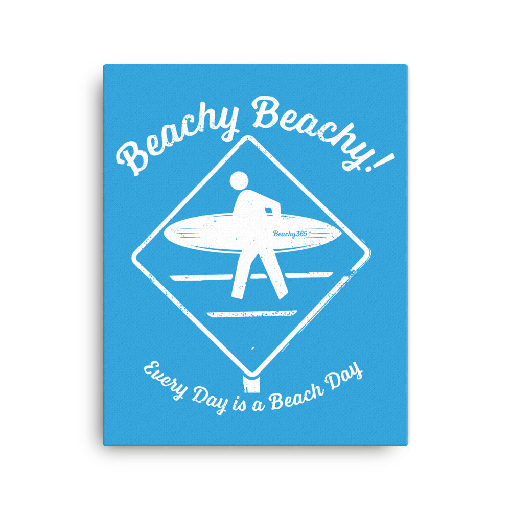 Beachy Beachy Vintage Surfer Crossing on Blue Canvas Wall Art