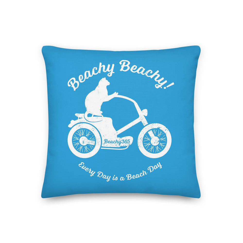 Beachy Beachy Vintage Scooter-Cat on Blue Pillow - 2-Sided Print