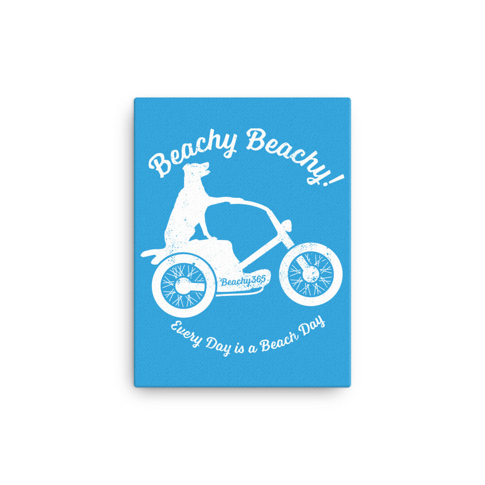 Beachy Beachy Vintage Scooter-Dog on Blue Canvas Wall Art