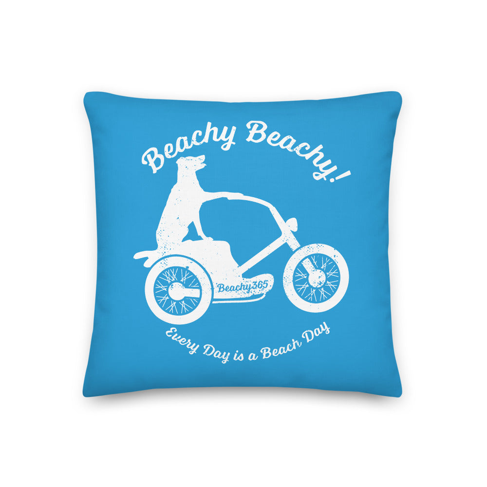 Beachy Beachy Vintage Scooter-Dog on Blue Pillow - 2-Sided Print