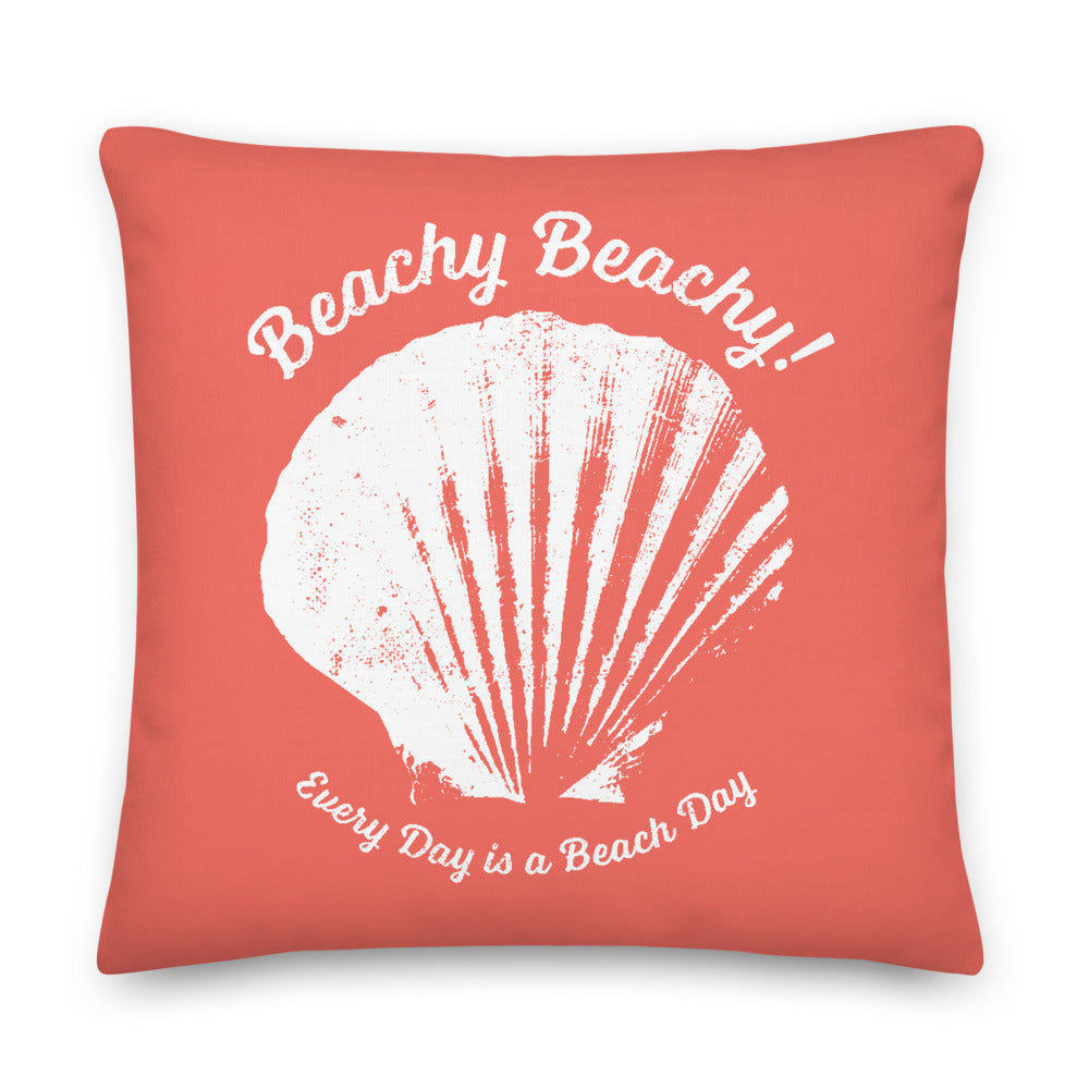 Beachy Beachy Vintage Scallop Shell on Coral Pillow - 2-Sided Print