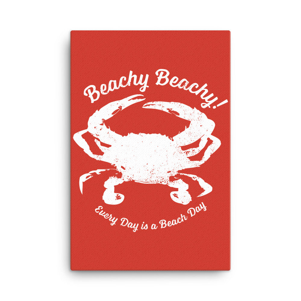 Beachy Beachy Vintage Crab on Red Canvas Wall Art