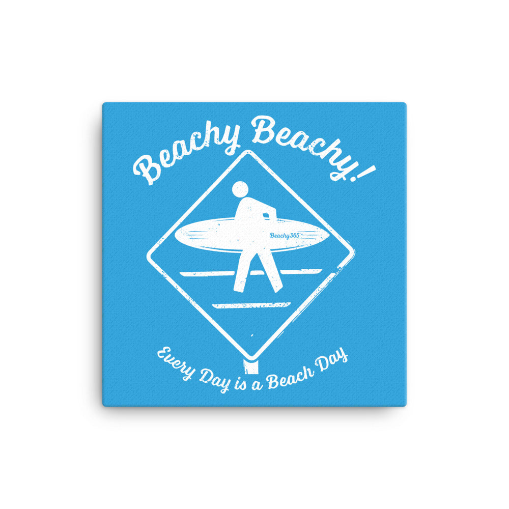 Beachy Beachy Vintage Surfer Crossing on Blue Canvas Wall Art