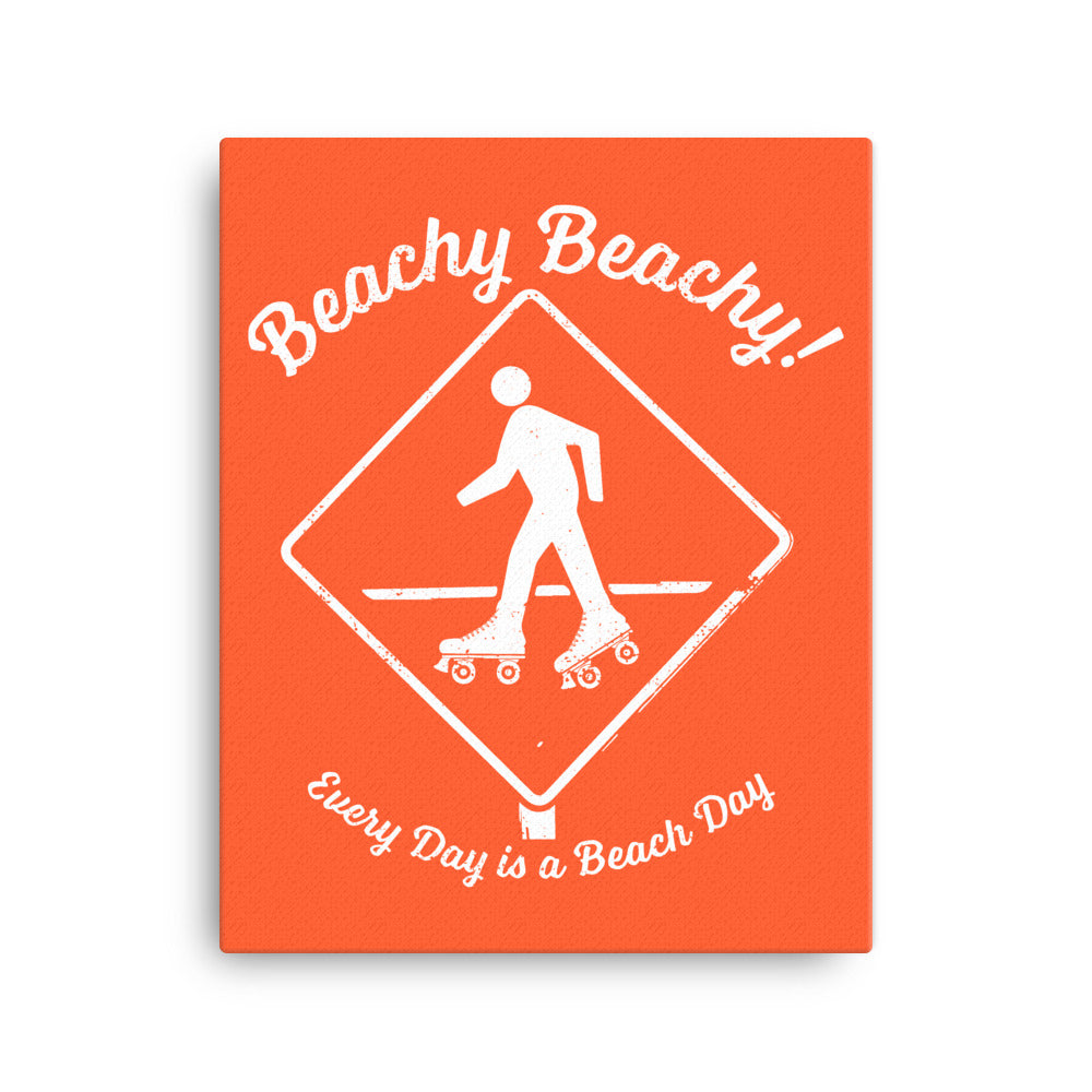 Beachy Beachy Vintage Rollerskater Crossing on Orange Canvas Wall Art