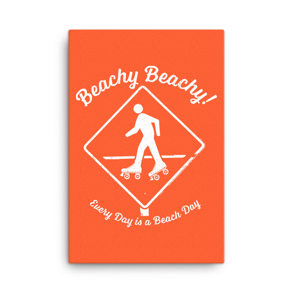 Beachy Beachy Vintage Rollerskater Crossing on Orange Canvas Wall Art